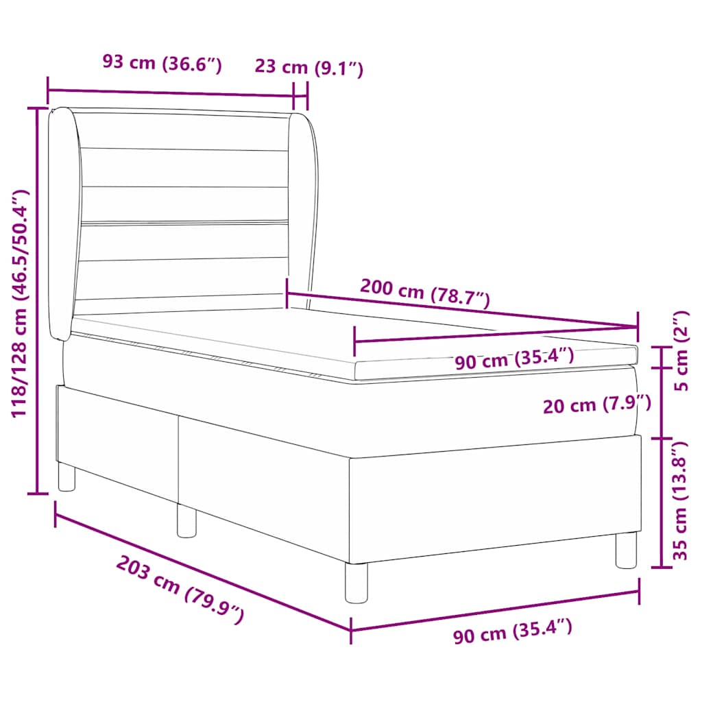 Krevet s opruga kutije s madracem Crna 200 x 90 cm tkanina