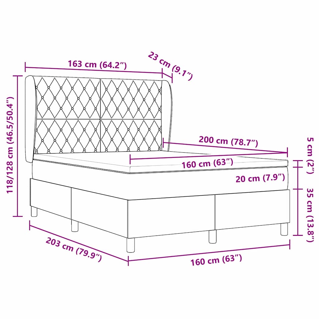 Krevet s opruga kutije Tamno siva 200 x 160 cm Baršun