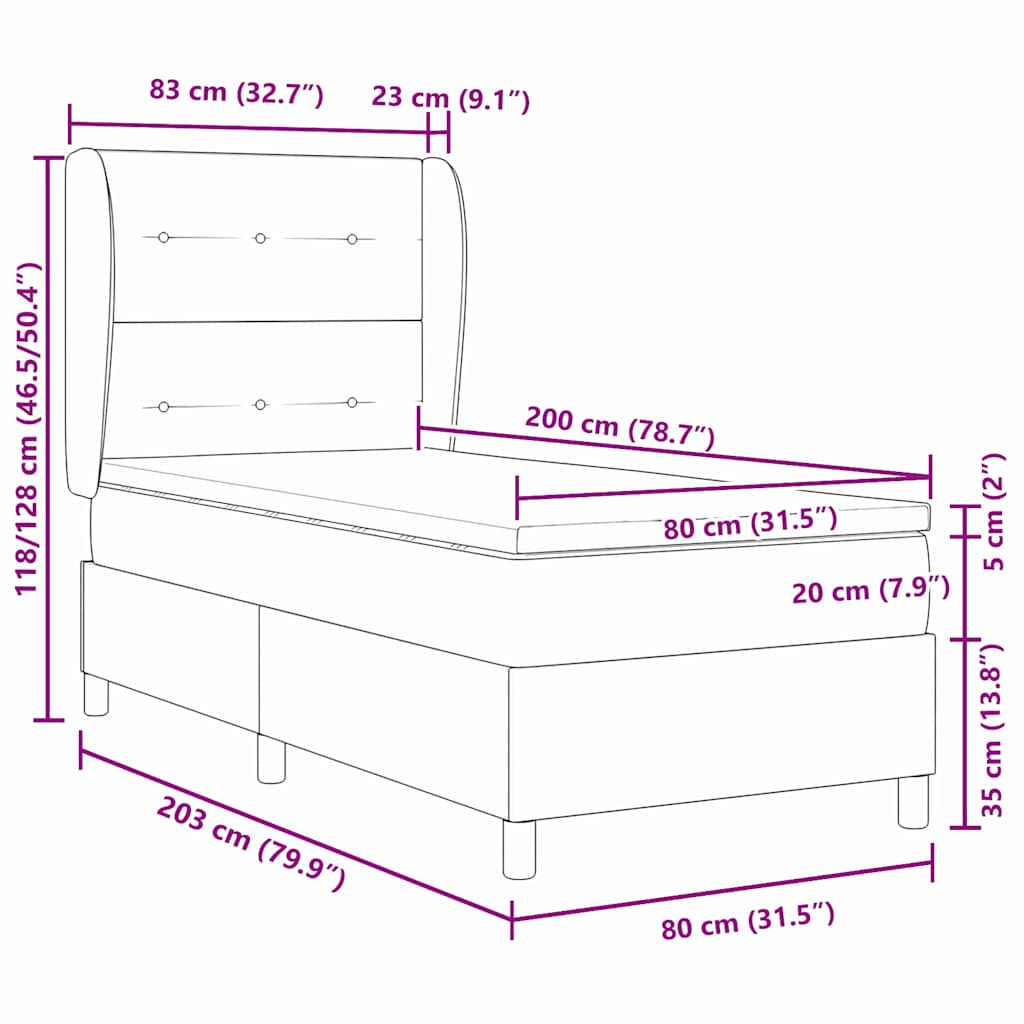 Krevet s opruga kutije Tamno siva 200 x 80 cm Baršun