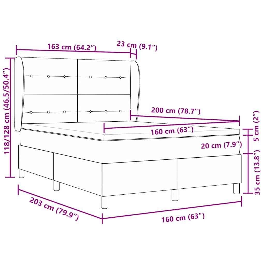 Krevet s opruga kutije Tamno siva 200 x 160 cm Baršun