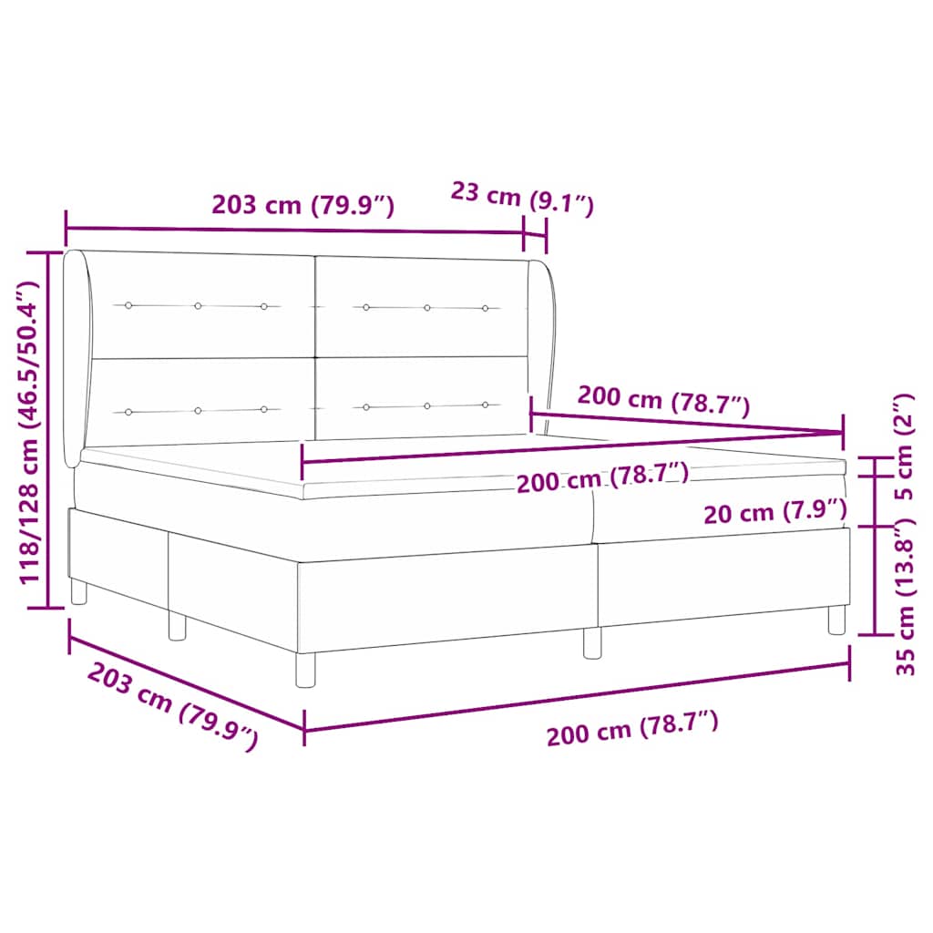 Krevet s opruga kutije s madracem Crna 200 x 200 cm Baršun