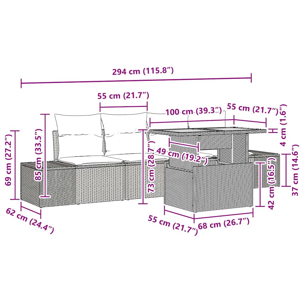 Vrtni set za objed s jastukom 5 pcs Siva i smeđa