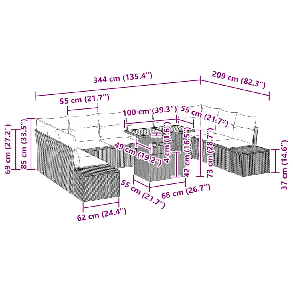 Sjedeća garnitura za vrt s jastukom 11 pcs Siva i smeđa