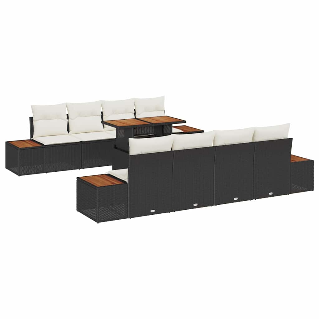 Vrtni set za objed s jastukom 9 pcs Crna i bež