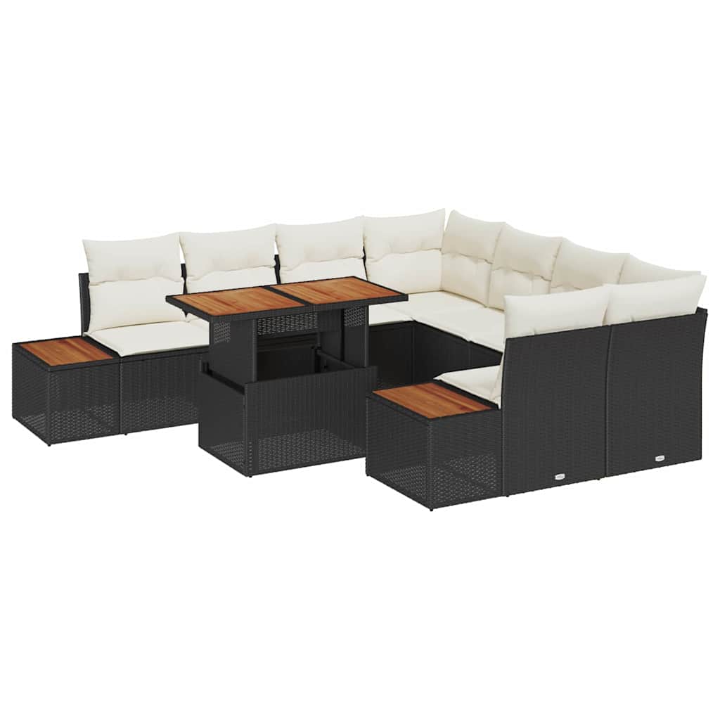 Vrtni set za objed s jastukom 9 pcs Crna i bež