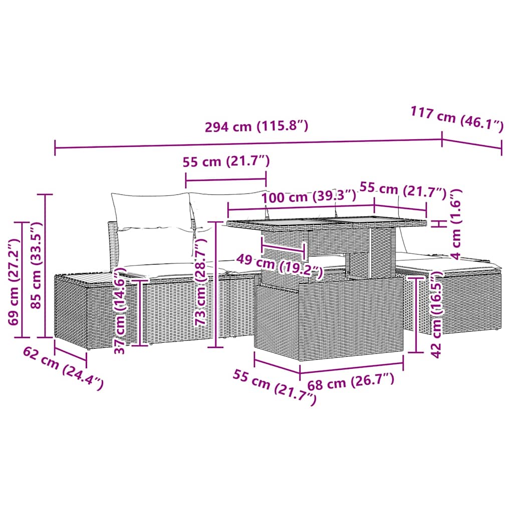 Vrtni set za objed s jastukom 6 pcs Crna i bež