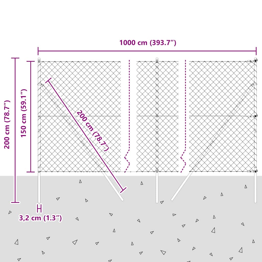 Stup za ogradu Siva 10 x 1,5 m (40 x 40 mm mreža) Čelik i PVC
