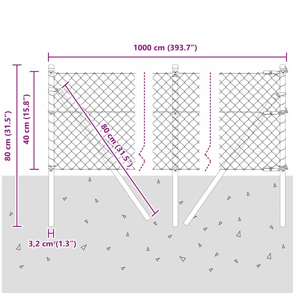 Stup za ogradu Siva 25 x 0,4 m (40 x 40 mm mreža) Čelik i PVC
