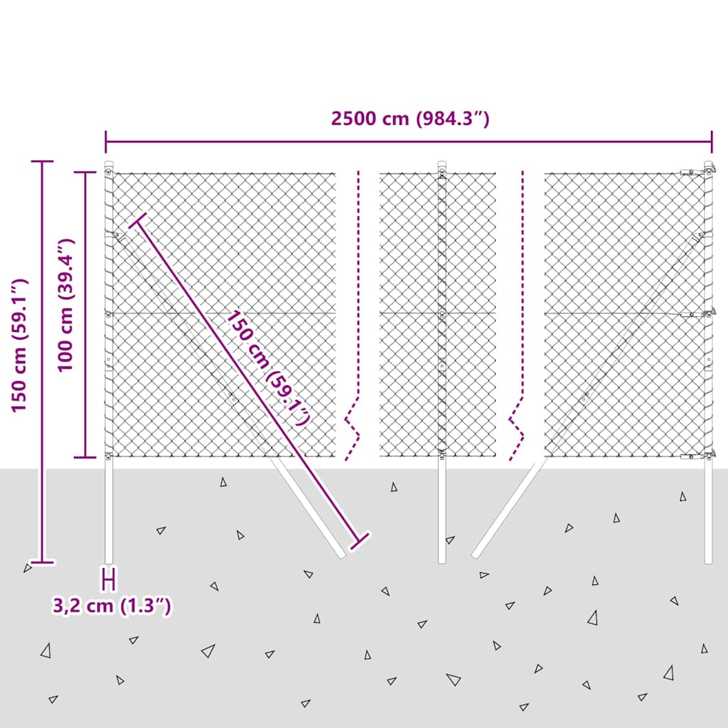 Stup za ogradu Siva 25 x 1 m (mreža 40 x 40 mm) Čelik i PVC