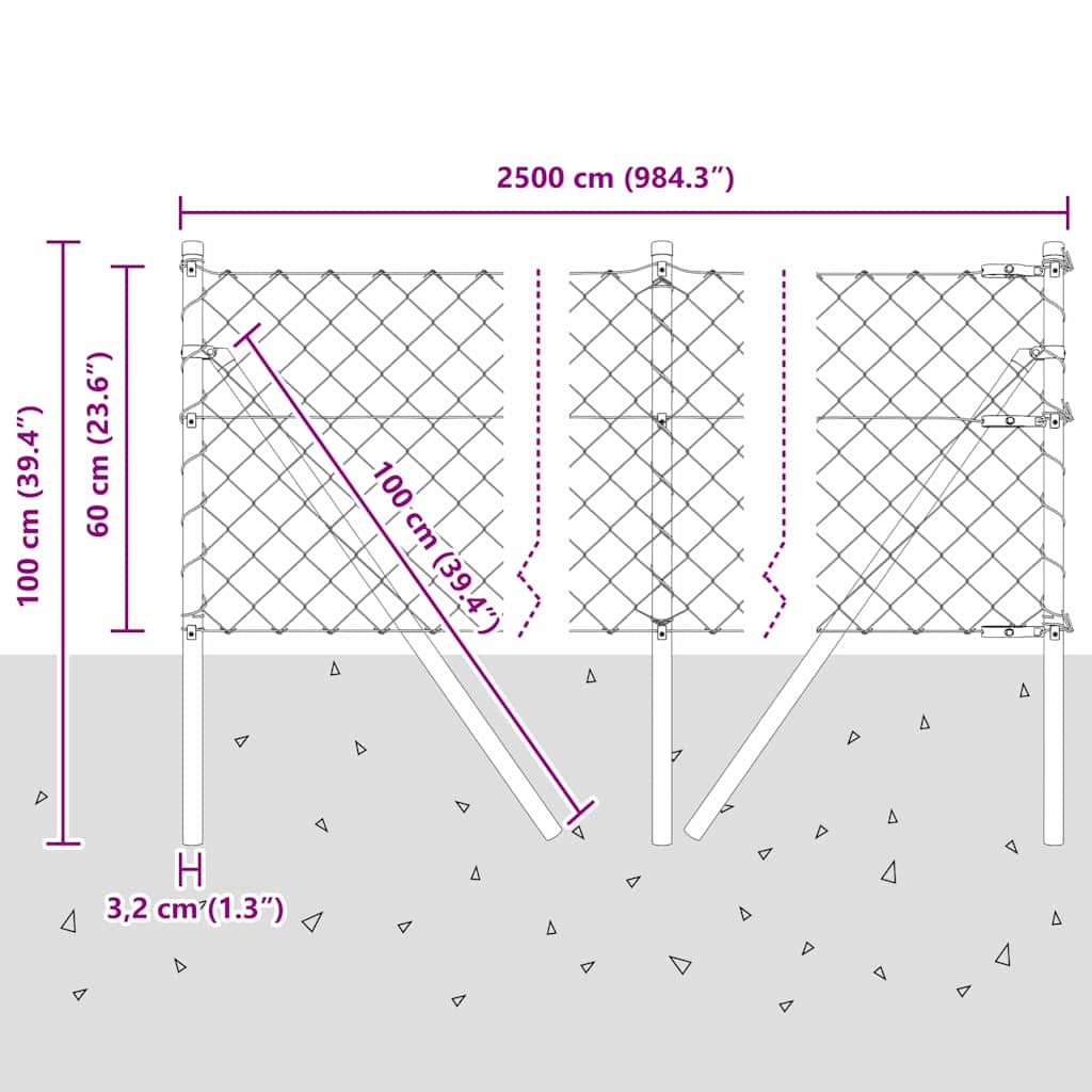 Stup za ogradu Siva 25 x 0,6 m (mreža 60 x 60 mm) Čelik i PVC