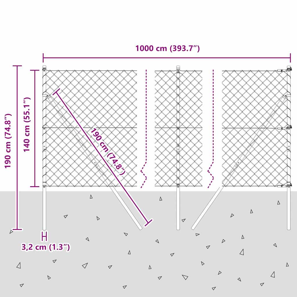 Stup za ogradu Srebrno 10 x 1,4 m (60 x 60 mm mreža) Čelik