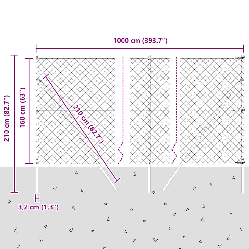 Stup za ogradu Srebrno 10 x 1,6 m (60 x 60 mm mreža) Čelik