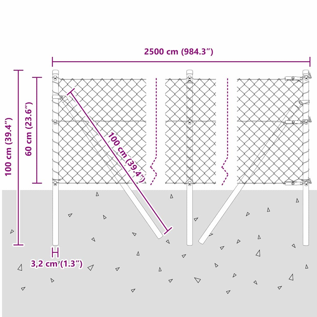 Stup za ogradu Srebrno 25 x 0,6 m (40 x 40 mm mreža) Čelik