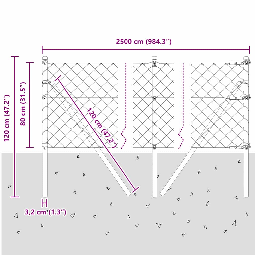 Stup za ogradu Srebrno 25 x 0,8 m (60 x 60 mm mreža) Čelik