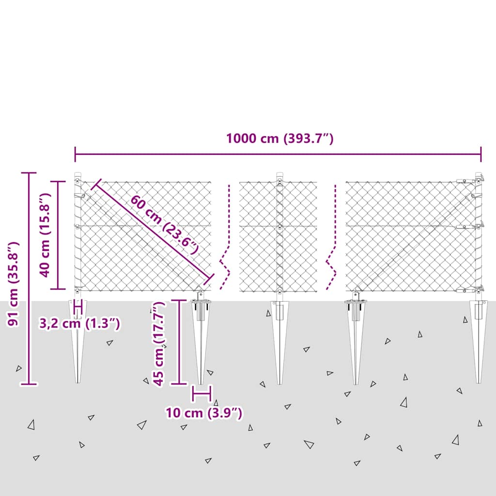 Stup za ogradu Zelena 10 x 0,4 m (mreža 40 x 40 mm) Čelik i PVC