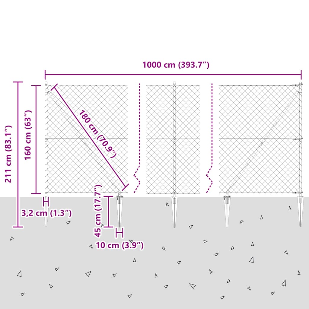 Stup za ogradu Zelena 10 x 1,6 m (60 x 60 mm mreža) Čelik i PVC