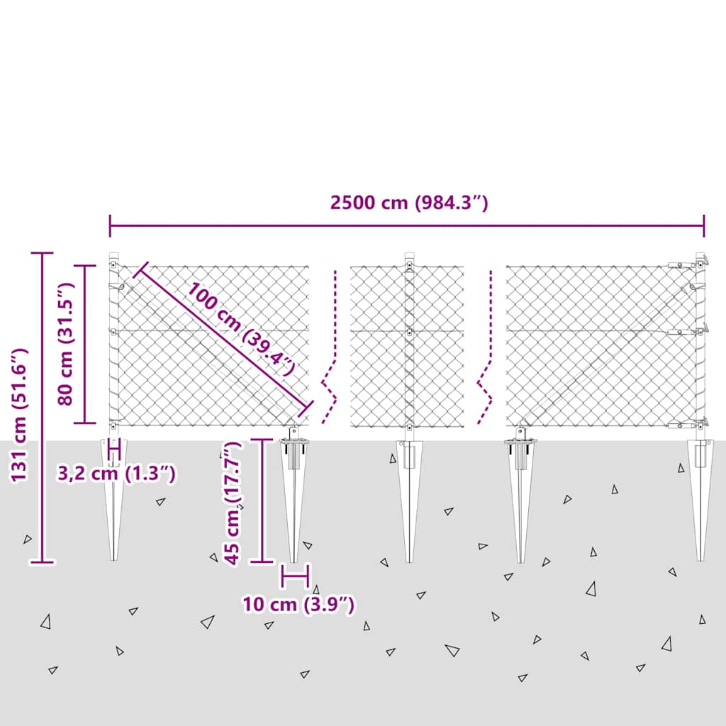Ograda od lančane veze s šiljcima 25 x 0,8 m Siva Mreža