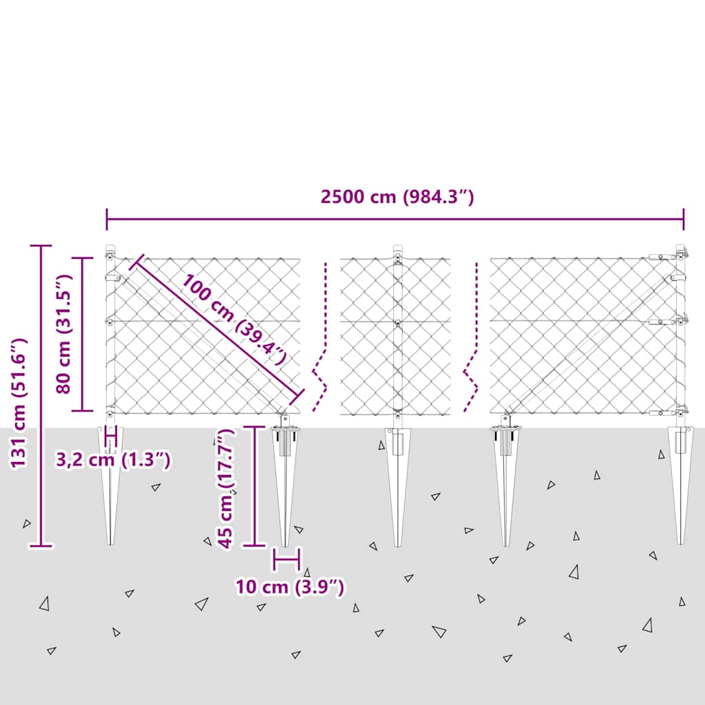 Stup za ogradu Siva 25 x 0,8 m (60 x 60 mm mreža) Čelik