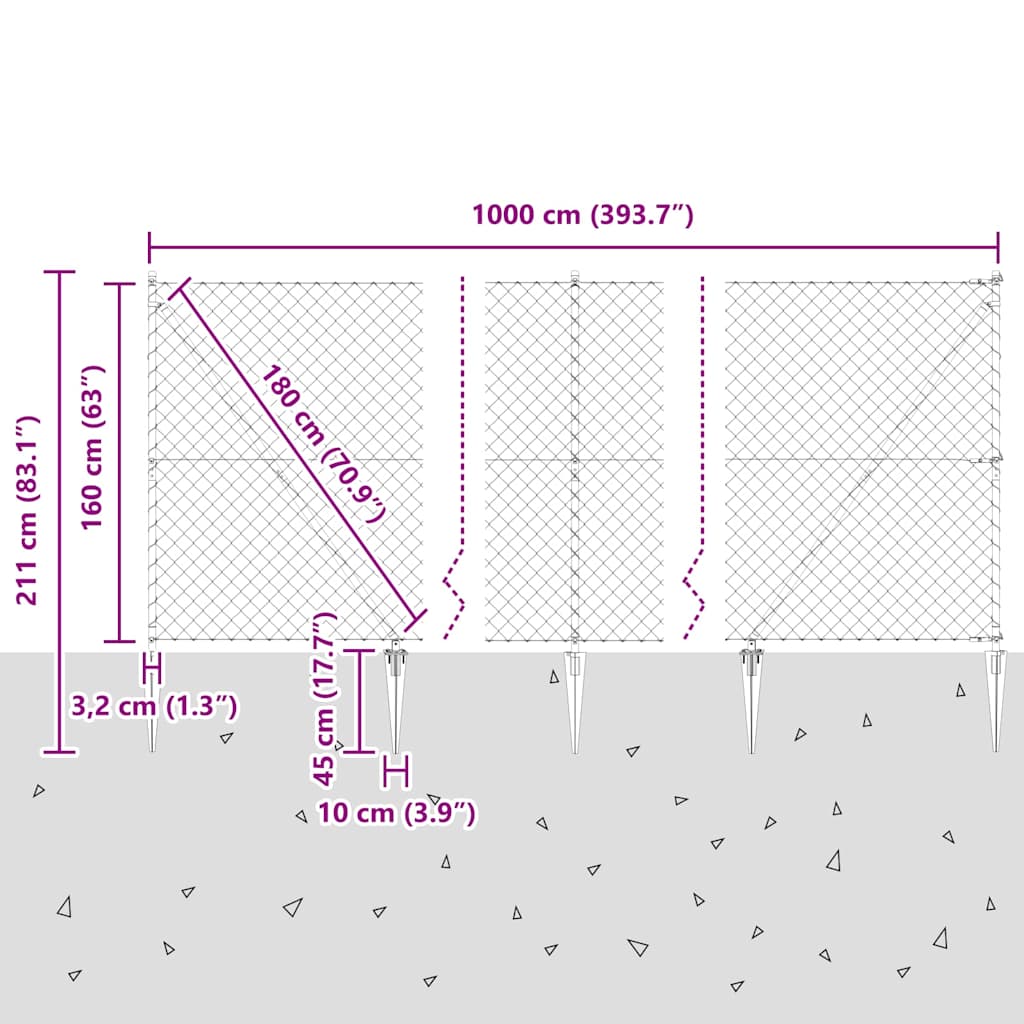 Stup za ogradu Srebrno 10 x 1,6 m (40 x 40 mm mreža) Čelik