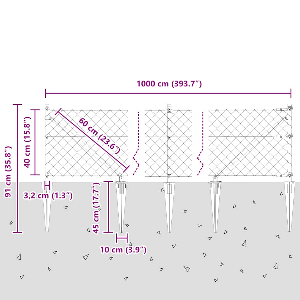 Stup za ogradu Srebrno 10 x 0,4 m (mreža 60 x 60 mm) Čelik