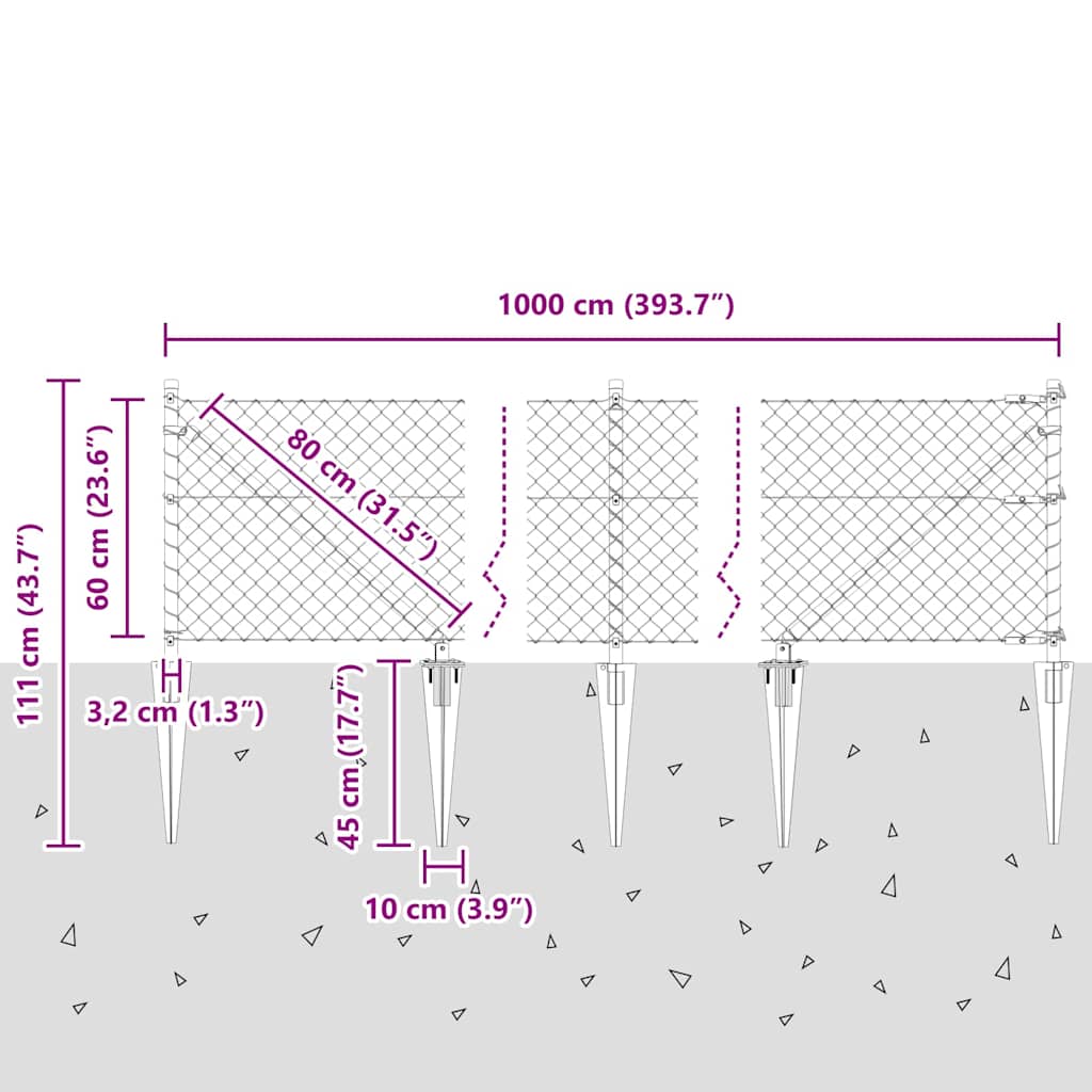 Stup za ogradu Srebrno 10 x 0,6 m (60 x 60 mm mreža) Čelik