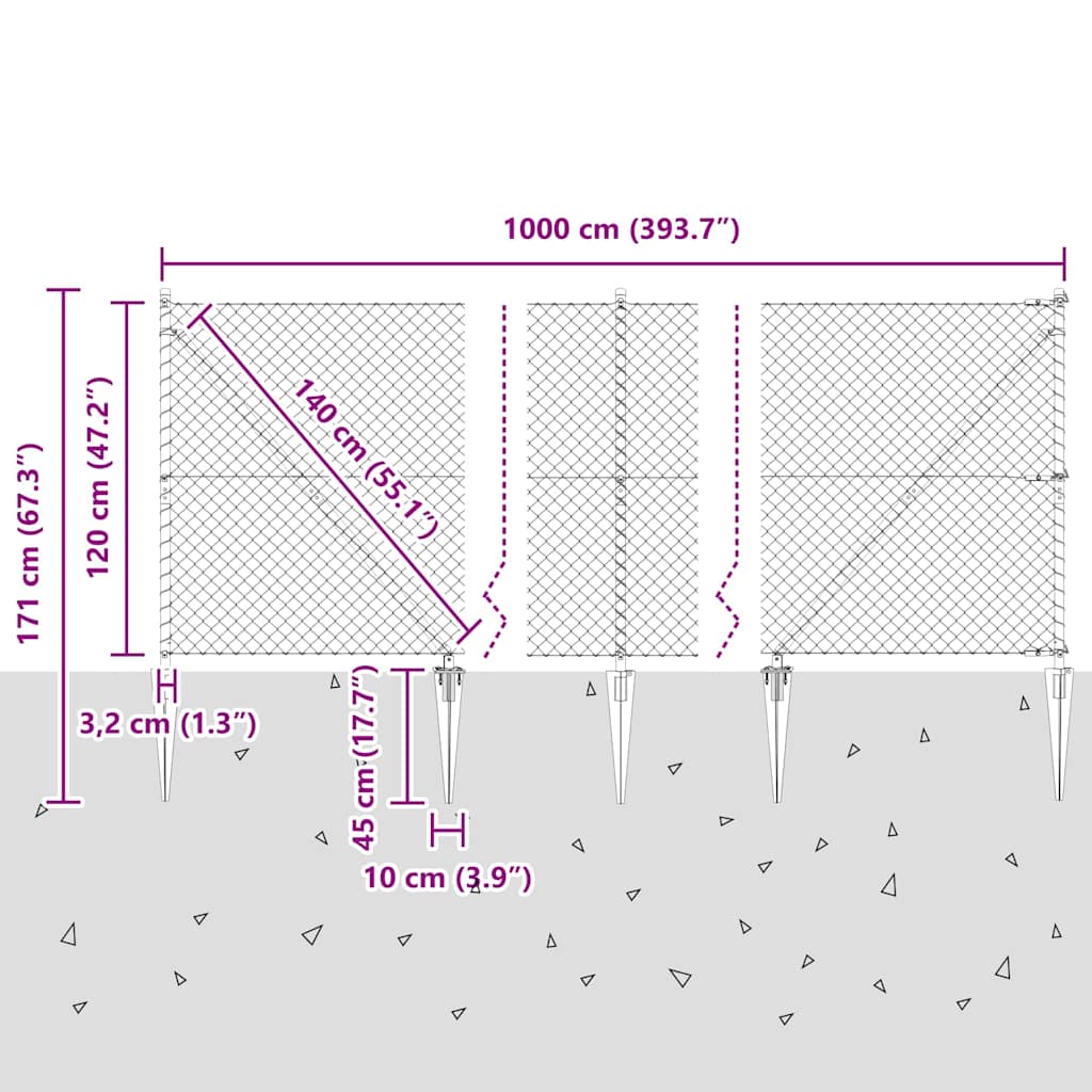 Stup za ogradu Srebrno 10 x 1,2 m (60 x 60 mm mrežica) Čelik