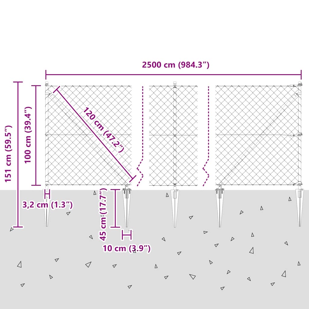 Stup za ogradu Srebrno 25 x 1 m (60 x 60 mm mreža) Čelik