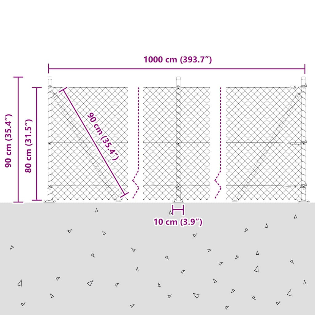 Ograde od lanca s betonskom podlogom 10 x 0,8 m Zelena Mreža
