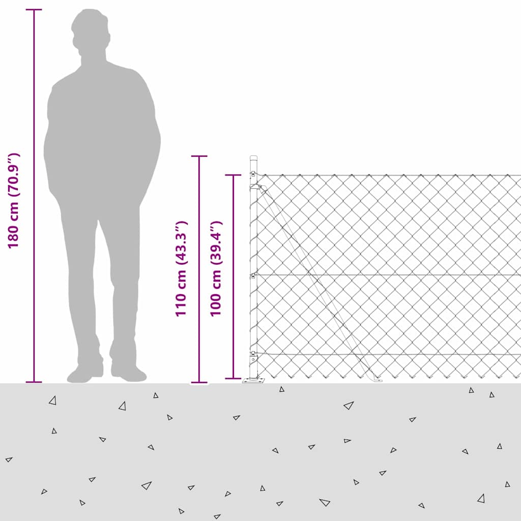 Ograde od lanca s betonskom podlogom 10 x 1 m Siva Mreža