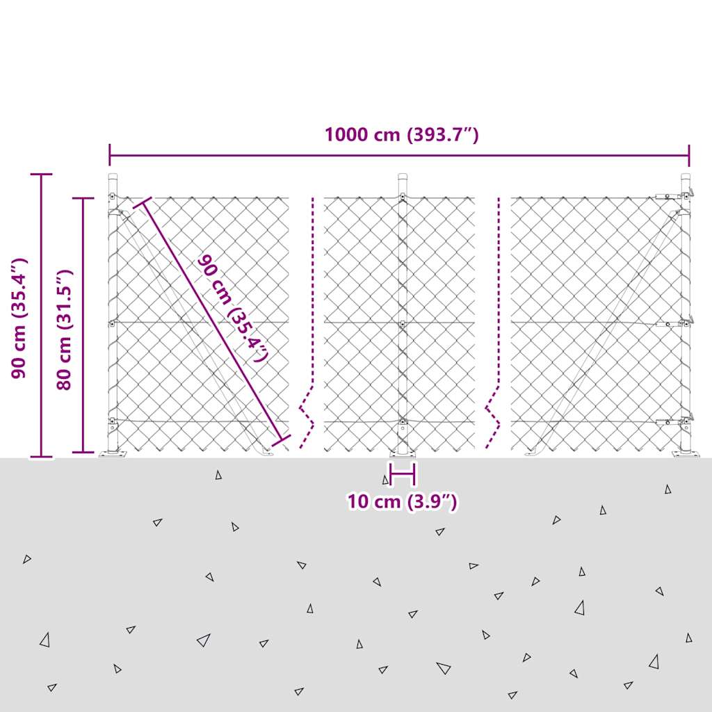Stup za ogradu Siva 10 x 0,8 m (60 x 60 mm mreža) Čelik i PVC