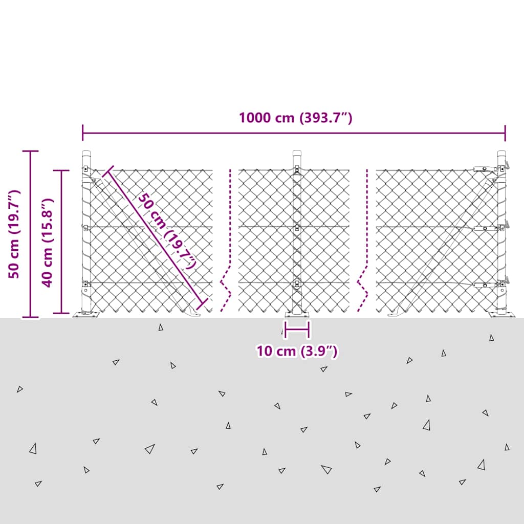 Ograde od lanca s betonskom podlogom 10 x 0,4 m Pocinčani čelik