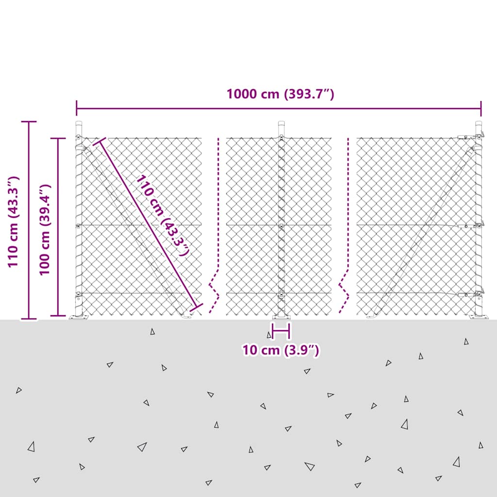 Ograde od lanca s betonskom podlogom 10 x 1 m Pocinčani čelik