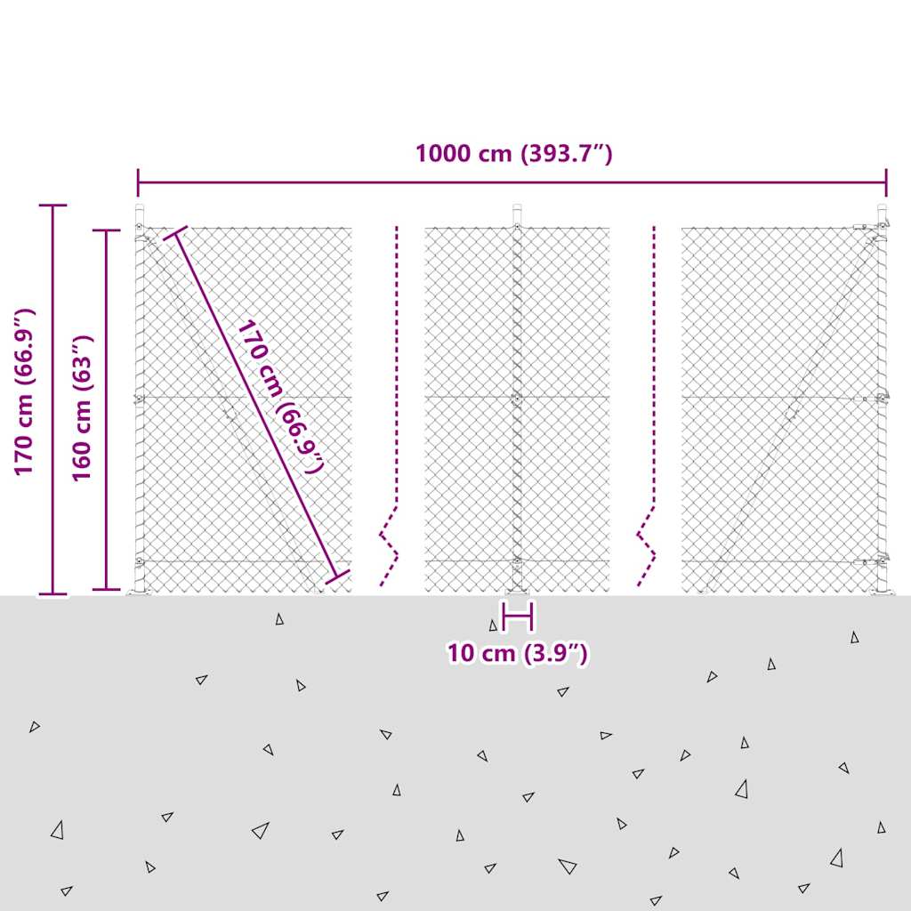 Vanjska lančana ograda s betonskom podlogom 10 x 1,6 m Srebrna