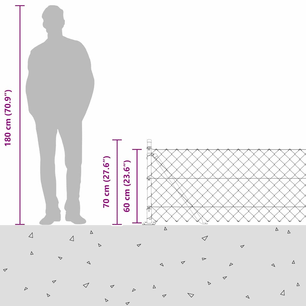 Vanjska lančana ograda s betonskom podlogom 25 x 0,6 m Srebrna