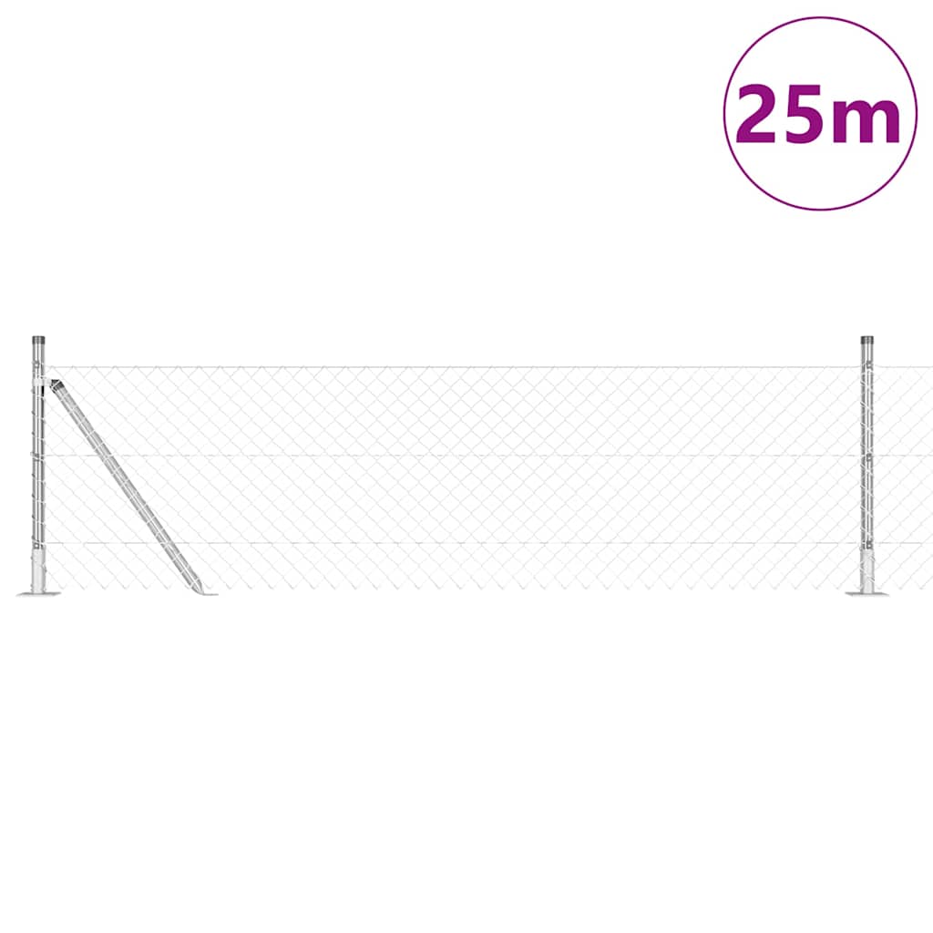 Vanjska lančana ograda s betonskom podlogom 25 x 0,6 m Srebrna
