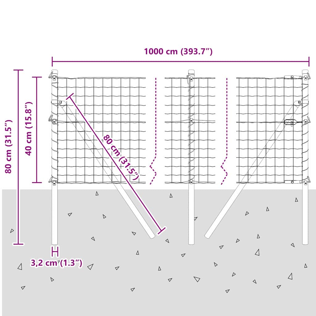 Ograda s postovima Zelena 0,4 x 10 m Čelik i PVC