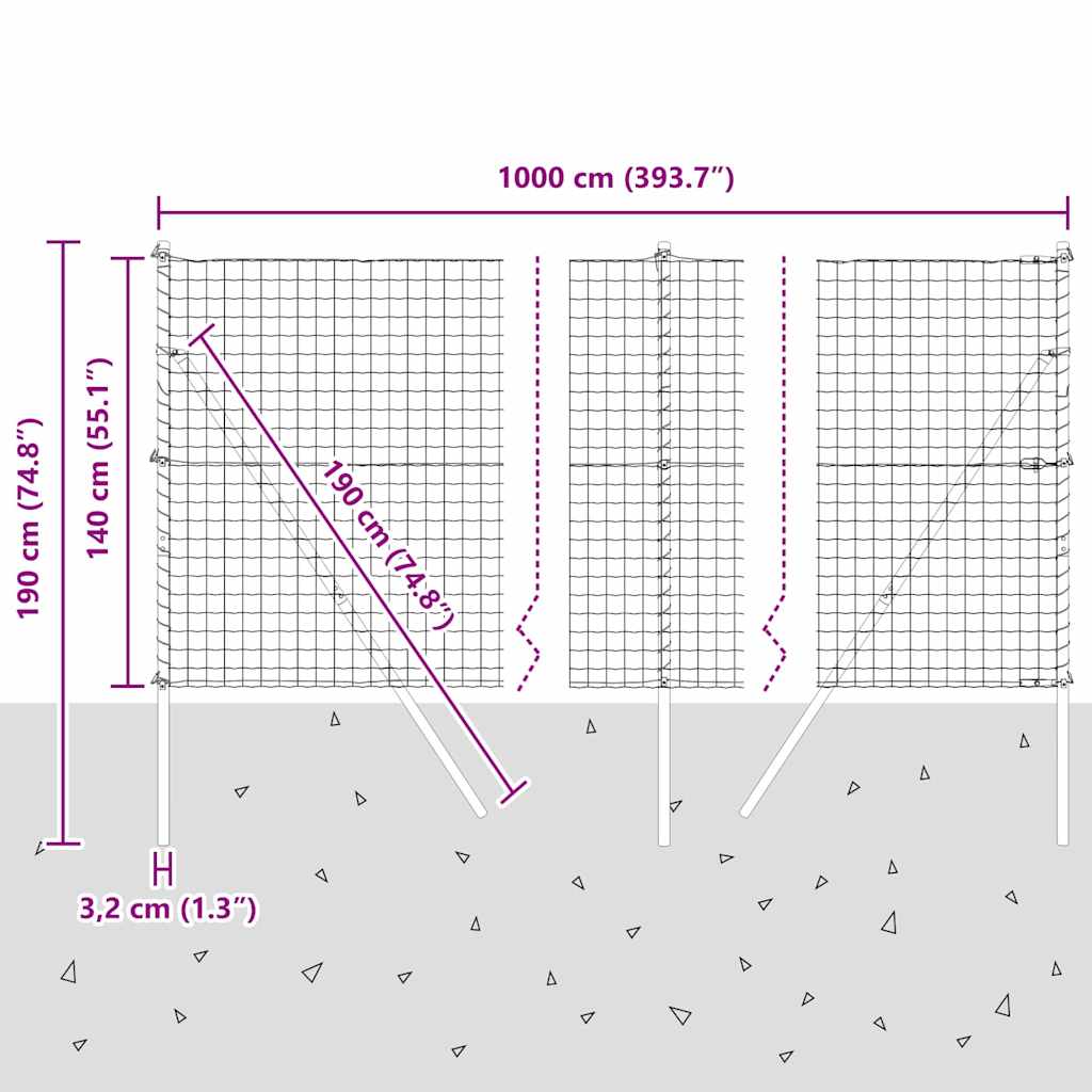 Ograda s postovima Zelena 1,4 x 10 m Čelik i PVC