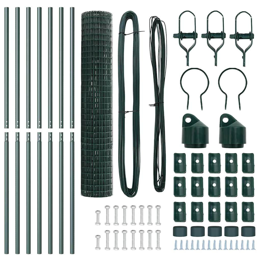 Ograda s postovima Zelena 1,6 x 10 m Čelik i PVC