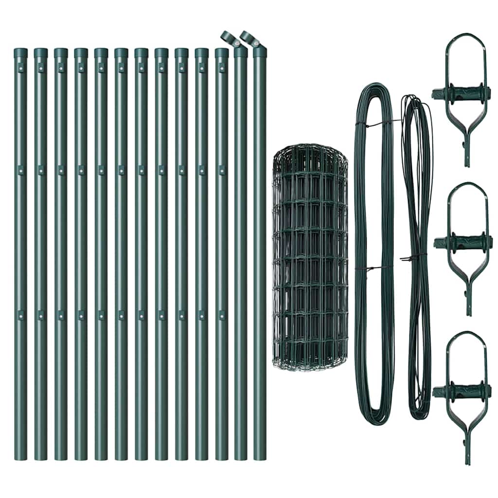 Ograda s postovima Zelena 0,4 x 25 m Čelik i PVC