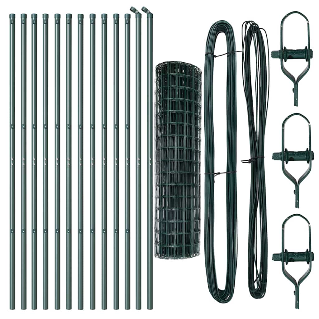 Ograda s postovima Zelena 1 x 25 m Čelik i PVC