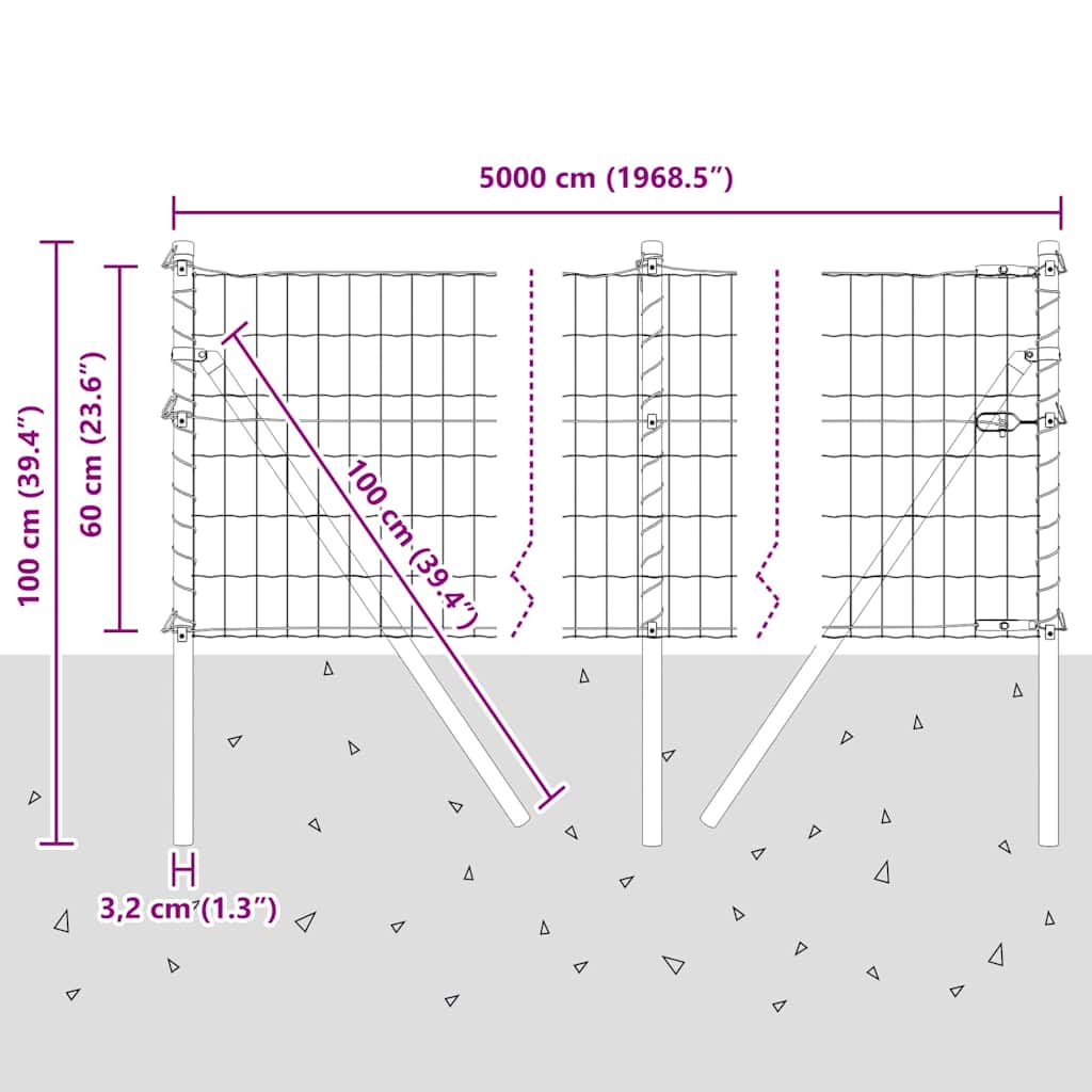 Ograda s postovima Zelena 0,6 x 50 m Čelik i PVC