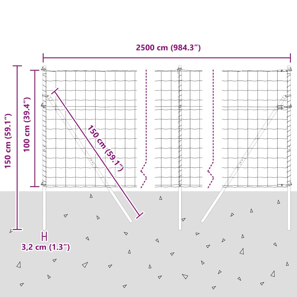 Ograda s postovima Zelena 1 x 25 m Čelik