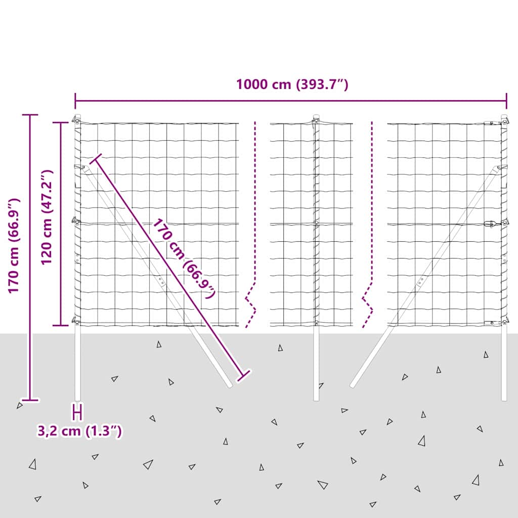 Ograda s postovima Siva 1,2 x 10 m Čelik