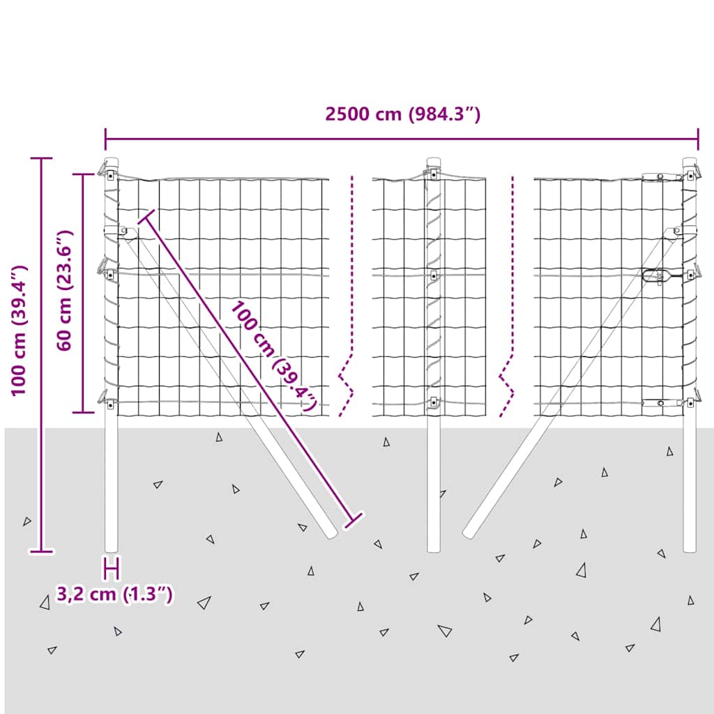 Ograda s postovima Siva 0,6 x 25 m Čelik i PVC