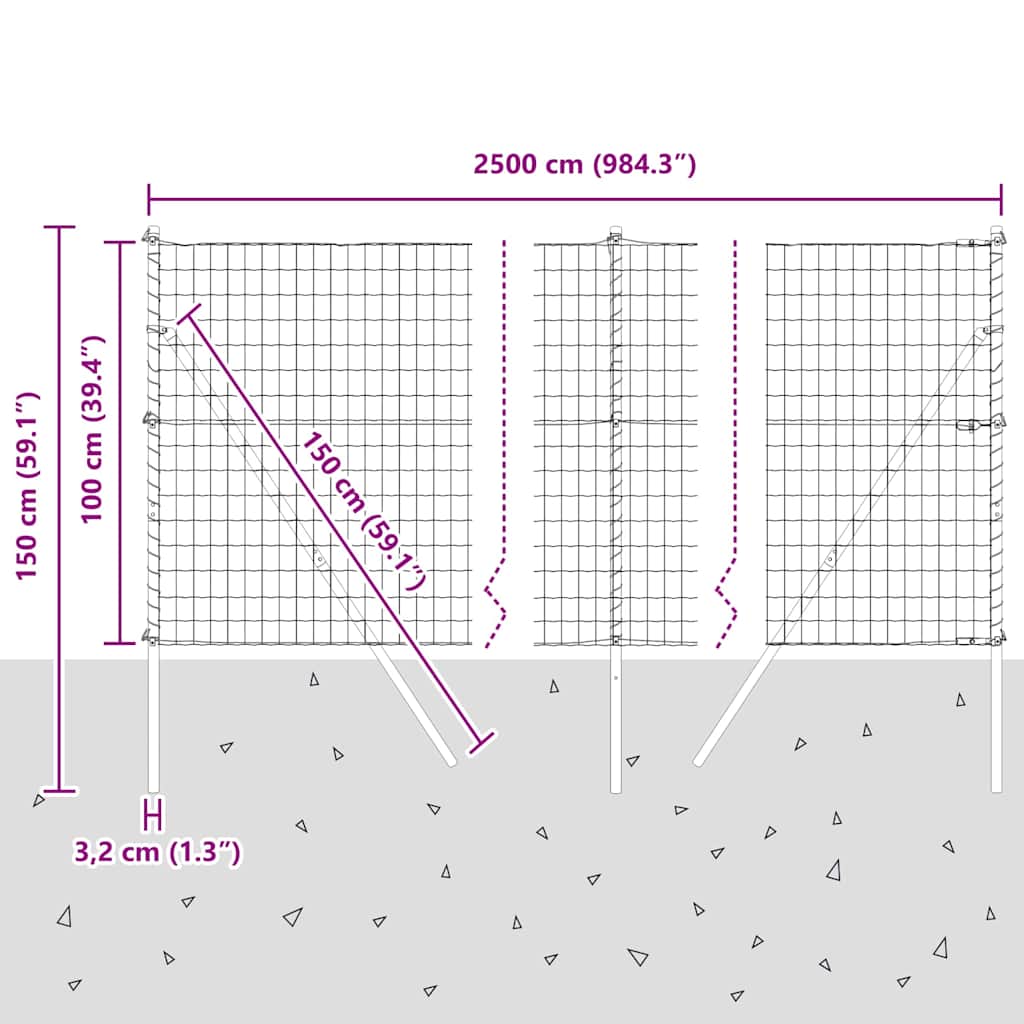 Ograda s postovima Siva 1 x 25 m Čelik i PVC