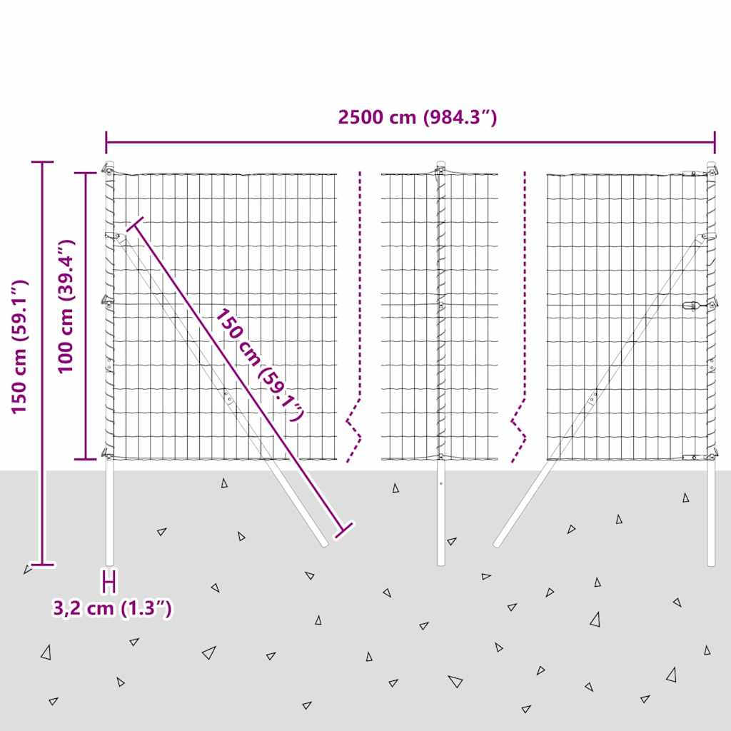 Ograda s postovima Siva 1 x 25 m Čelik i PVC