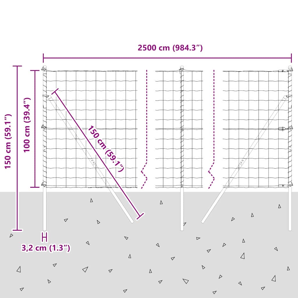 Ograda s postovima Siva 1 x 25 m Čelik