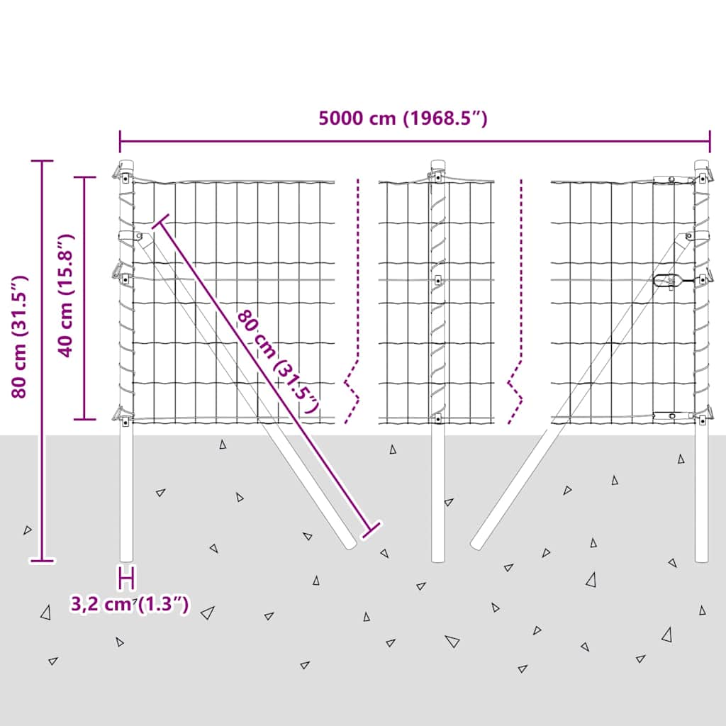 Ograda s postovima Siva 0,4 x 50 m Čelik i PVC