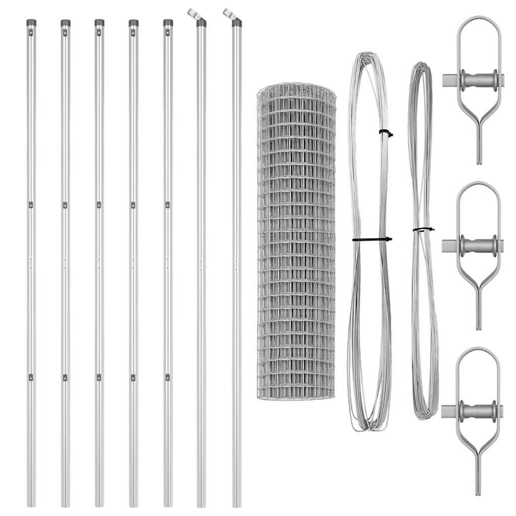 Ograda s postovima Srebrno 1 x 10 m Čelik i PVC
