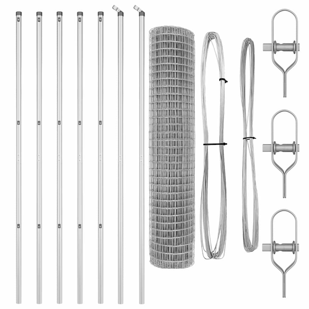 Ograda s postovima Srebrno 1,6 x 10 m Čelik i PVC